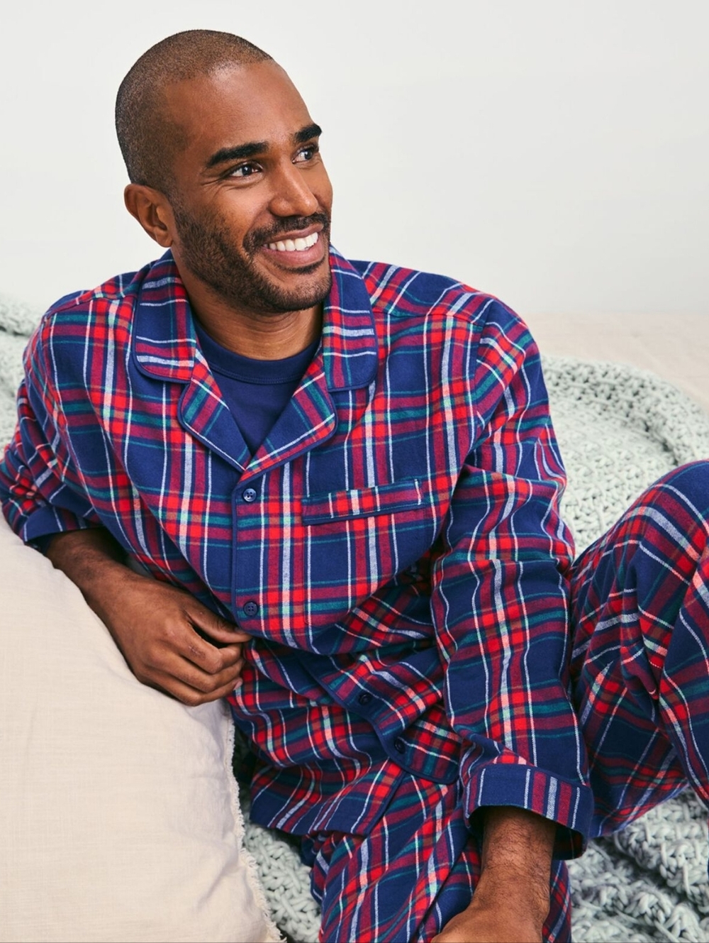 Hanna Andersson Mens NWOT Plaid Flannel Pajama Set in Navy Plaid Size XS